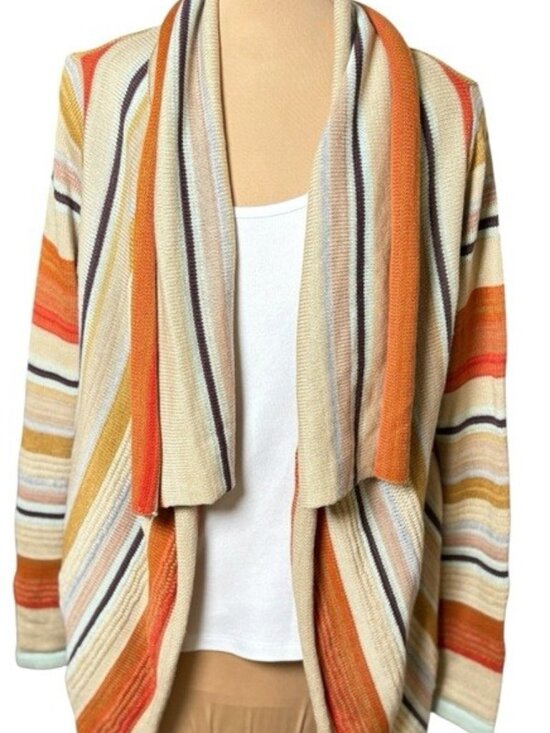 Goddis Sweaters - Goddis Striped Draped Open Front Cardigan Boho Lightweight Sweater M/L